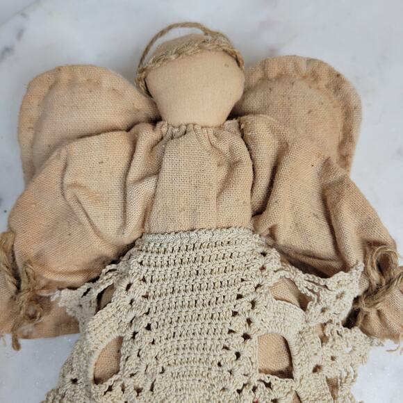 Vintage Folk Art Primitive Angel Doll 11" Handmade Crochet Christmas Ornament - Picture 8 of 12